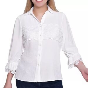 NY COLLECTION 3/4 Sleeve Top with Lace Details